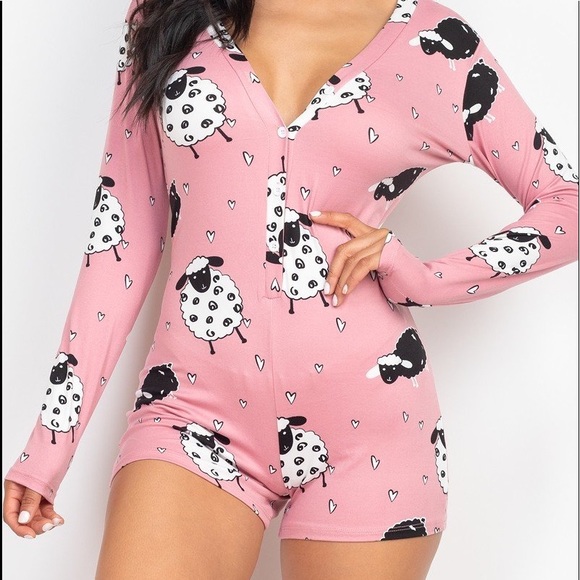 Sheep Print V-neck Button Romper - Picture 2 of 5